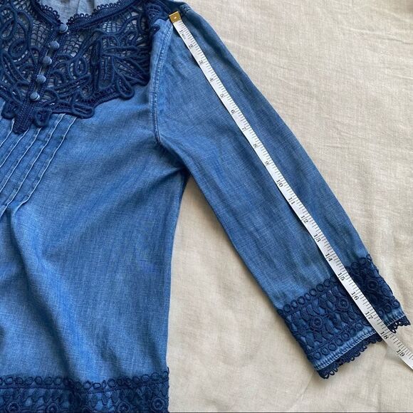 Anthropologie Laced Chambray Top Linen Blend - Picture 10 of 13
